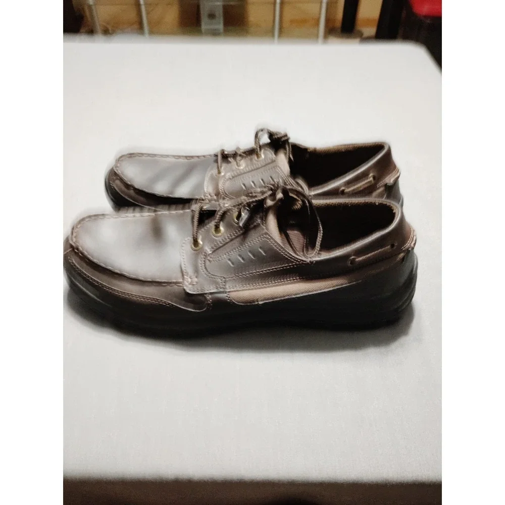 Skechers Relaxed Fit Shoes Mens Size 13 Brown Leather‎ Casual Boat Memory Foam